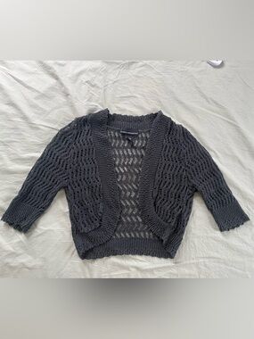 Isabella Rodriguez Open-Knit Muted Green/Grey Cropped Cardigan